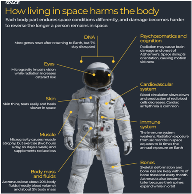 Impact of space travel on astronaut’s health