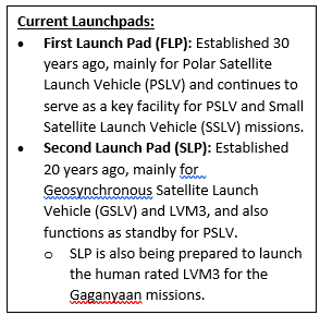 Establishment of the Third Launch Pad (TLP) at Sriharikota